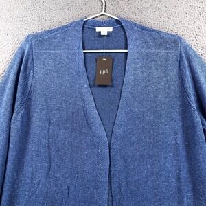 J.Jill Sweater Women 1X‎ Blue Linen Blend Open Cardigan Duster Knit Sheer Long